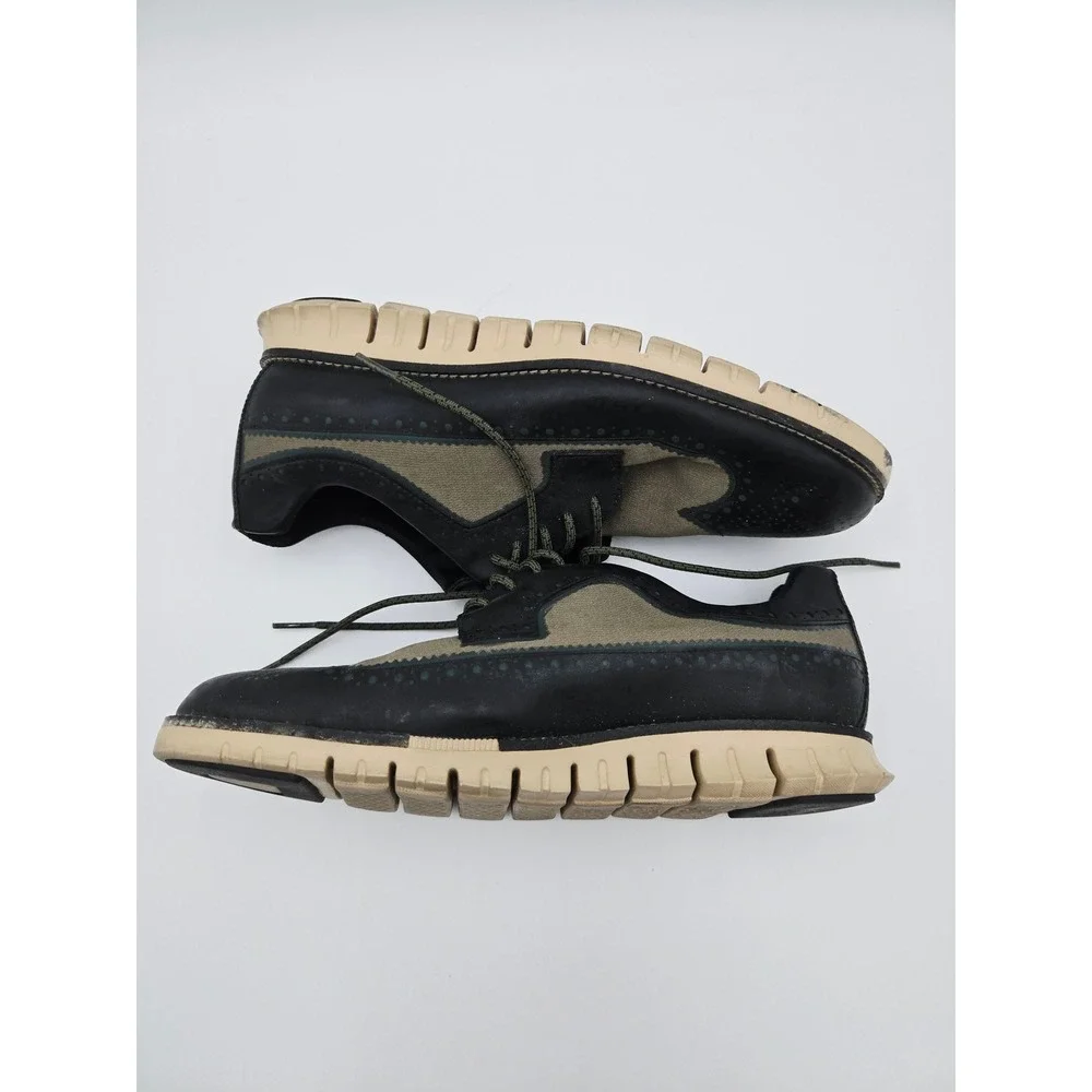 Cole‎ Haan ZeroGrand Mens Size 8 Black Olive Canvas Wingtip Oxford Shoes C14493